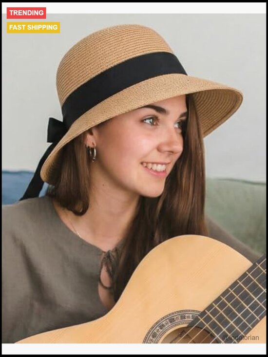 Straw Sun Hat UPF 50+ Lightweight Bucket Hat Summer Travel UV Protection